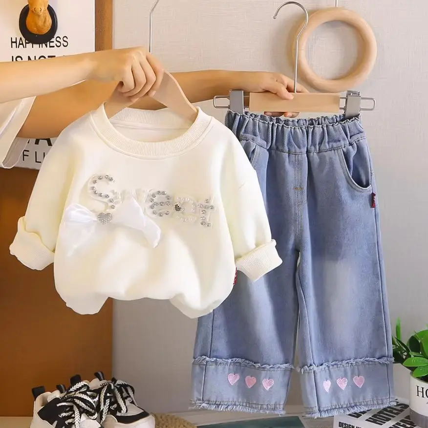 

Autumn Baby Girls Clothes Suit Casual Toddler Bow T-Shirt Jeans 2Pcs/Sets Kids Clothing Set Girl Outfits Children Tracksuits