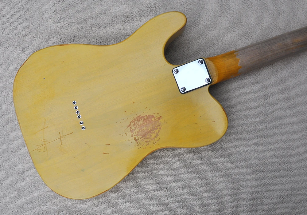 12 Strings Light Yellow Relic Electric Guitar with Maple Fretboard,Black Pickguard,Can be Customized