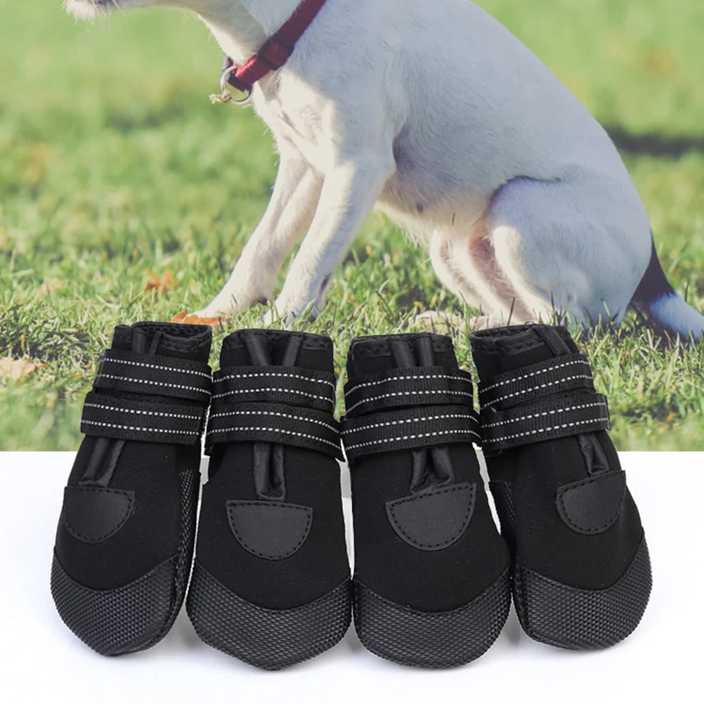 

4Pcs Waterproof Warm Pet Dog Boots Non-Slip Reflective Small Big Dog Shoes Breathable Black Pet Walking Shoes