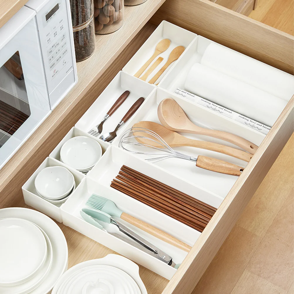 

4Pcs Stackable Plastic Drawer Organizer Set Desk Dividers for Makeup Stationery Utensil Storage Boxes Drawer Organizer