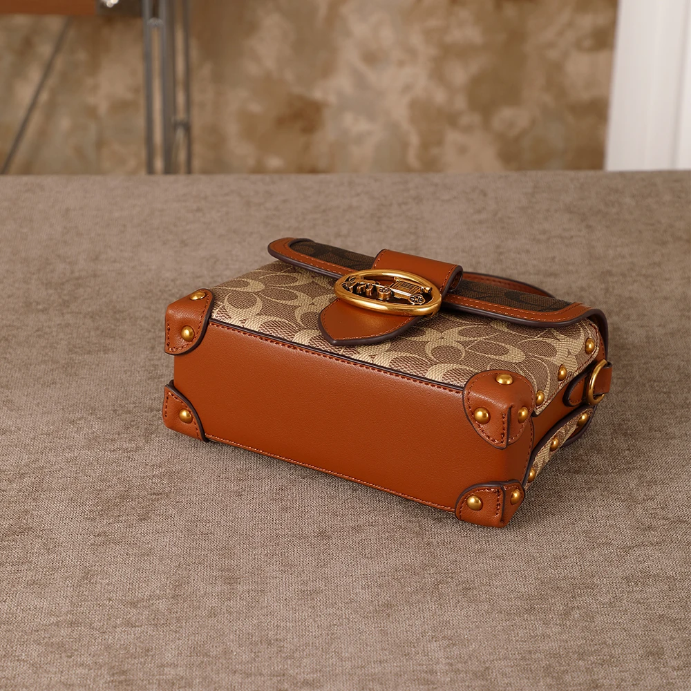 New Minimalist and Fashionable Small Handbag, Contrasting Color Women's Bag, High-End Carriage Crossbody Bag, Portable Box Bag image 6