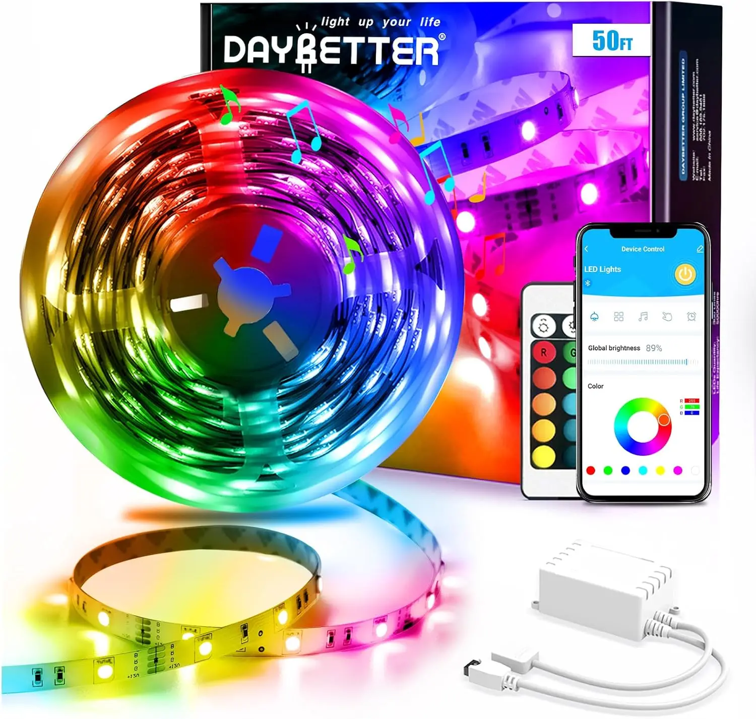 

Led St Lights Smart With App Control Remote, 5050 Rgb For Bedroom, Music Sync Color Changing For Room Party 50Ft