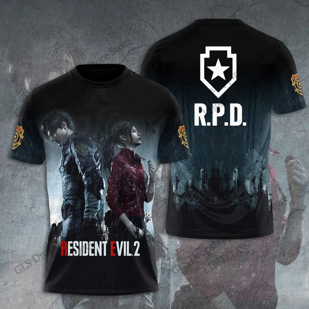 Sommer Neu Vintage Resident Evil 3D-Druck T-Shirt Herren Damen Mode Hip Hop Übergröße Streetwear Kurzarm Tops Tees Kinder – Detail 2