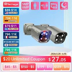 Techage-Inteligente AI Humano Detecta Câmera de Segurança, Áudio Bidirecional, Vigilância CCTV, Noite Colorida, UHD, 4K, 8MP, 5MP, POE, Segurança Exterior