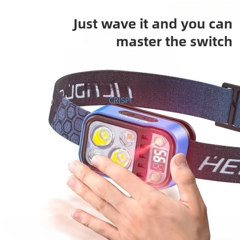 SMILING SHARK Outdoor Headlamp Type-C Rechargeable Rotating LED Headlight Portable Hands-Free Head Torch TD-0198