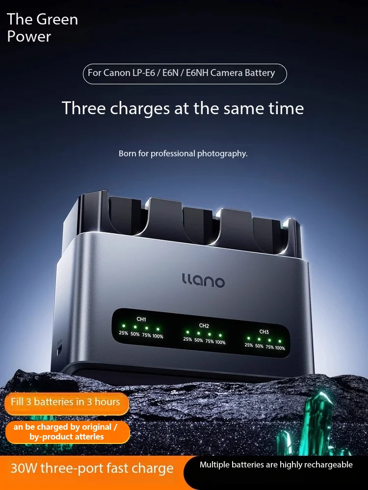 

llano 30W PD/QC Camera Battery Fast Charger w LED Display for Sony NP-FZ100 & Canon LP-E6/E6N/E6NH/E6P 3 Mount Battery Charger
