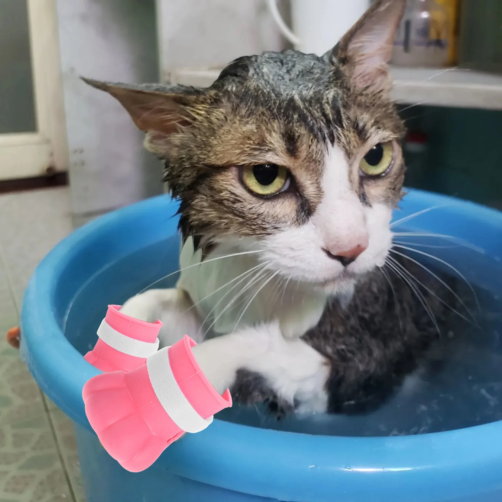 

4Pcs Cat Paw Silicone Covers Adjustable Anti-Scratch Boots for Bathing Grooming Nail Protection Cat Shoes Shoes for Cats