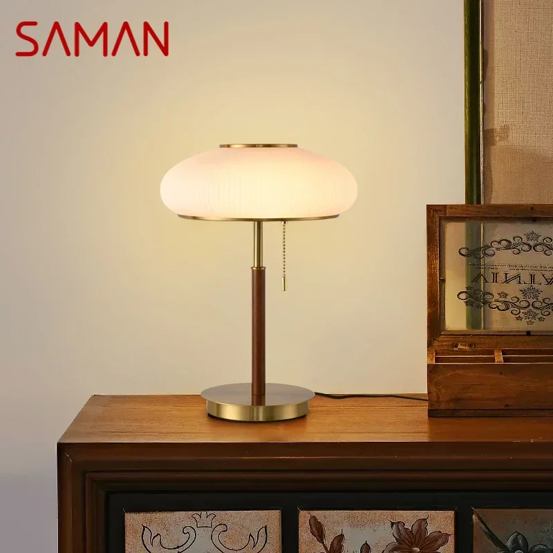 SAMAN Contemporary Creativity Table Lamp American Retro Art Living Room Study Villa Hotel Bedroom LED Bedside Desk Light