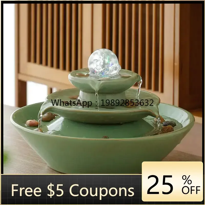 X-13   Treasure Bowl Feng Shui Water Fountain Rockery Wealth-Attracting Living Room Front Desk Ornament