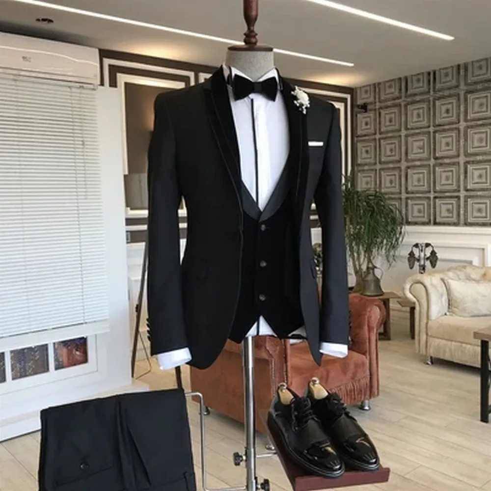 

Black Men Tuxedo Groom Groomsman Business Suit Wedding Party Dress Special Occasions Tuxedo Jacket Pants Vest 3 Piece Set 04