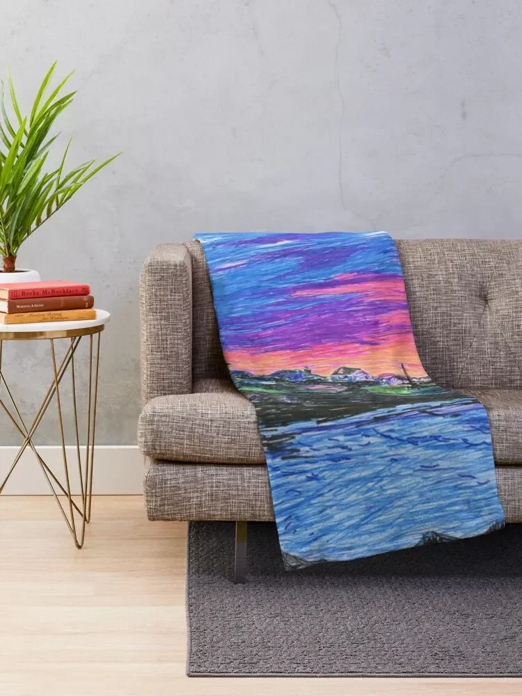 Sunset over Trearddur Bay Throw Blanket Sofas Custom Stuffeds Blankets