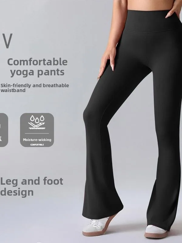 Hoge taille uitlopende yogabroek meisje sport hardlopen strakke pasvorm tweedelige set hoge elastische nieuwe 2025, zomer lange broek