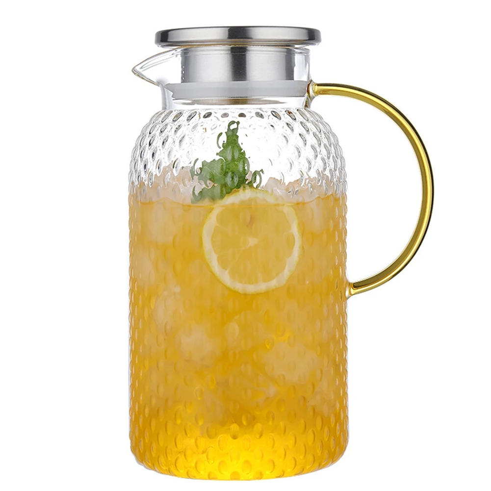 A98U Water Jug, 1.9L Glass Jug, Water Jug for Fridge, Jug with Lid, Heat Resistant Pitcher, Glass Water Jug for Cold or Hot