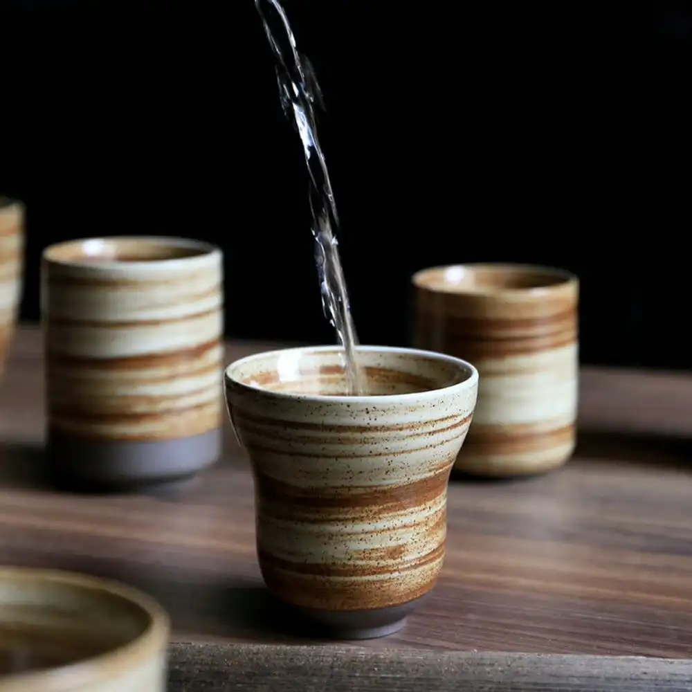 Japanese Raku Pottery MugHand-PaintedVintageCeramic Cup for Tea/Coffee 100-200ml NaturalTexture 5 Styles Home HotelRestaurantUse