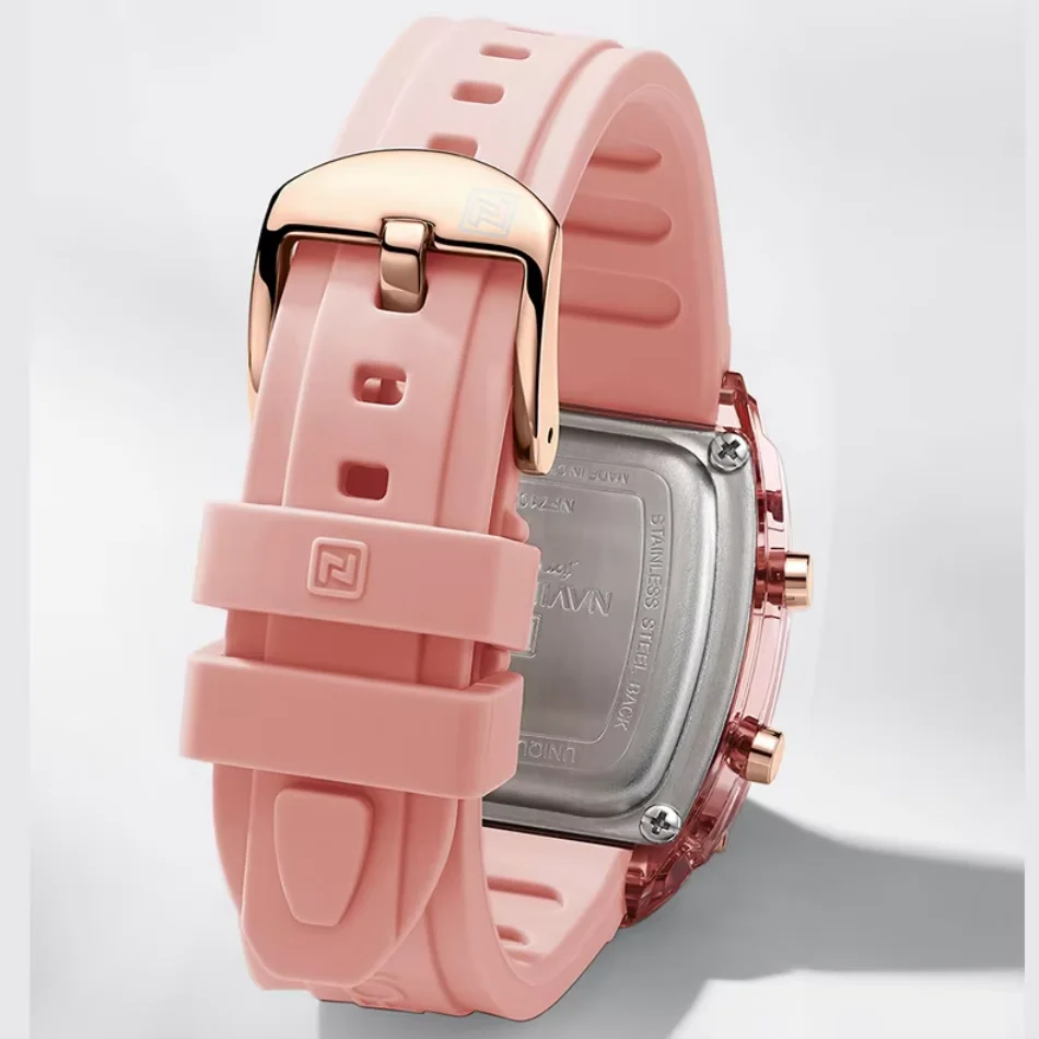 NAVIFORCE Watches for Woman LCD Digital Movement Female Clock Fashion 50m Waterproof Silicone Band Sport Electronic Wristwatches