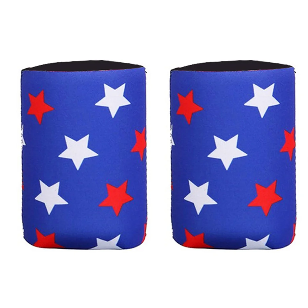 2Pcs American Flag Pattern Ring-Pull Can Warming Cover Beverage Bottle Cover Drinking (Star Pattern for Each 1Pc)