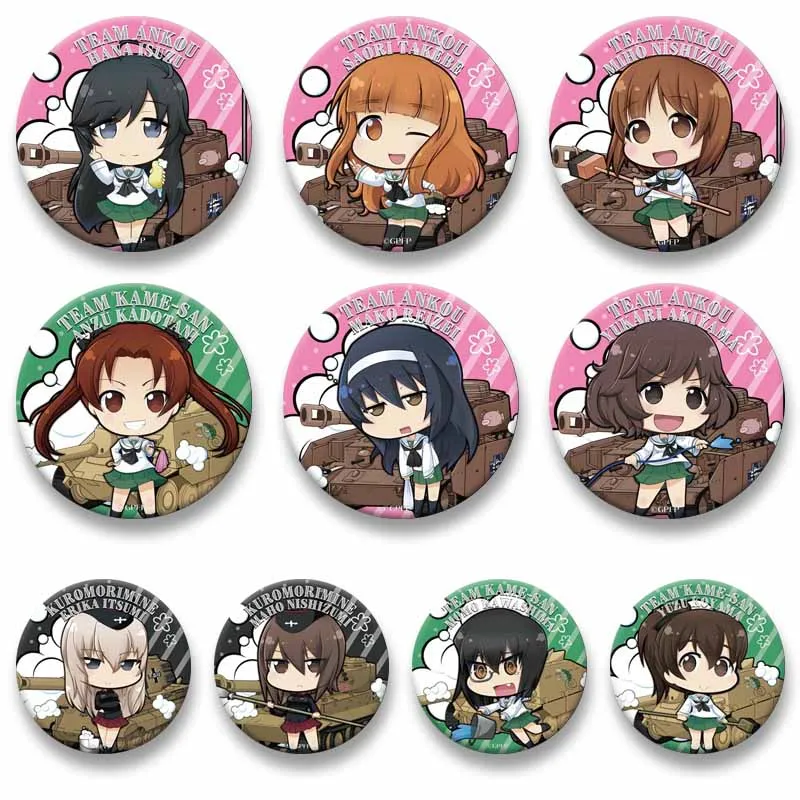 Anime GIRLS Und PANZER Lapel Pins Cartoon Snap-in Brooch for Bag Clothes Accessories Akiyama Reizei Mako Isuzu Hana Badge Gifts