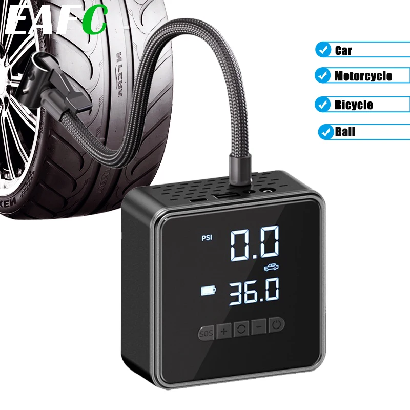 EAFC Portable Car Tire Inflator Rechargeable Electric Inflator For 150PSI Car Bicycle Digital Air Compressor Ball Inflator Pump