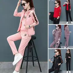 2023 Autumn Winter New Women's Casual Sweat Suit Fashion Plush Thickened Hooded Tops Waistcoat Pants 3 Three Piece Set For Women