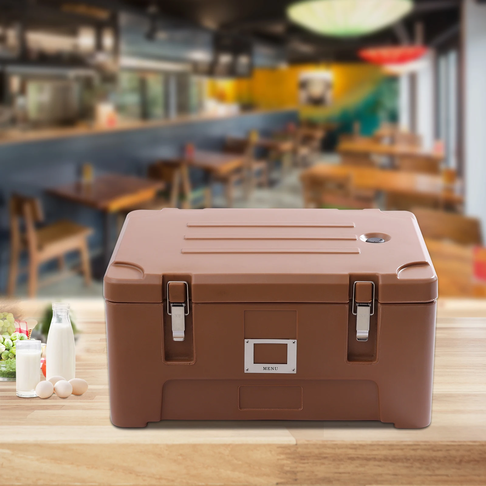 

Insulated Food Carrier Box for Camping & Catering, 3-Pan 7.3Qt Thermal Container, 8H Hot/48H Cold, Stainless Steel, Leak-Proof