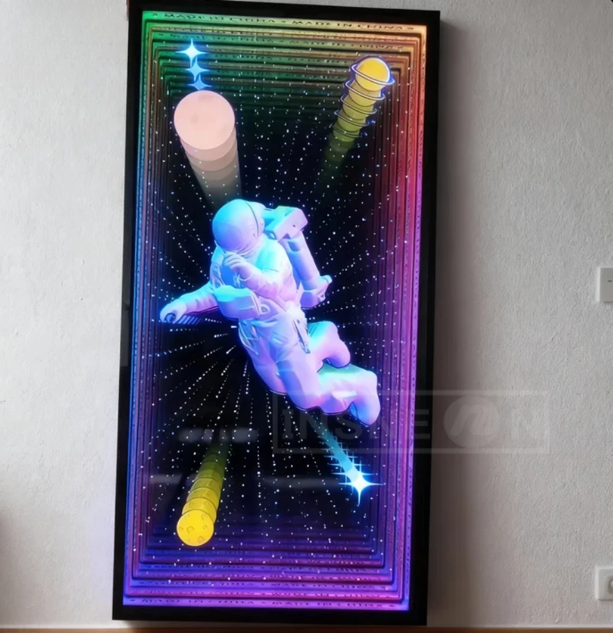 Custom3D إنفينيتي مرآة صندوق إضاءة أكريليك علامة المنزل علامة النيون صندوق شعار لافتات في الهواء الطلق مشرق المعادن الإعلان تصميم شخصي #2