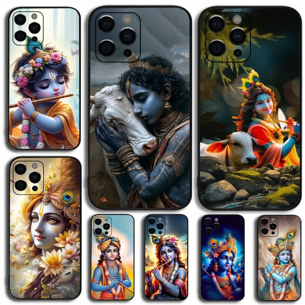 Indian God Lord Krishna Phone Case For Apple iPhone 15,14,13,12,11,Pro,X,XS,Max,XR,Plus,Mini Soft Black Cover