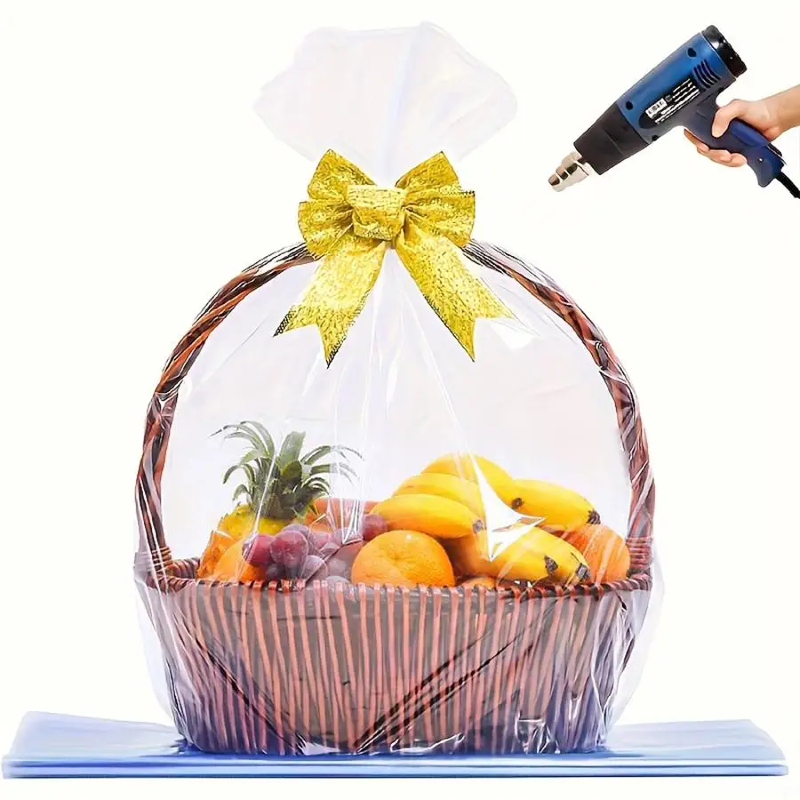 10pcs Large Clear PVC Heat Shrink Wrap Bags-Heavy-Duty Cellophane Gift Packaging- Bulk Shrinkable Bags with Sealer Compatibility