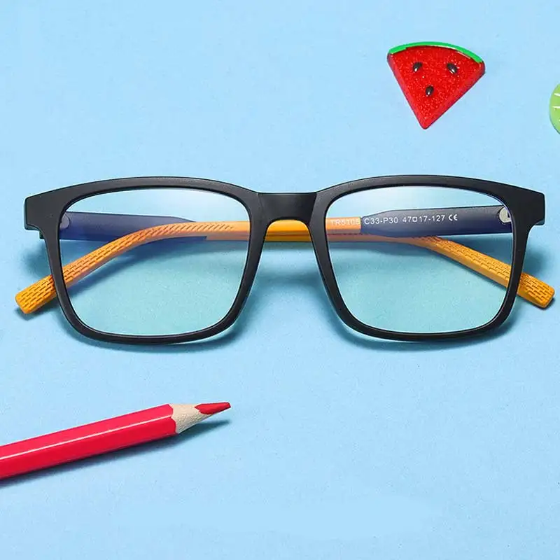 WOWSUN Anti Blue Light Kids Glasses Children Square TR90 Optical Frame Eyewear Boys Girls Computer Transparent Eyeglasses UV400