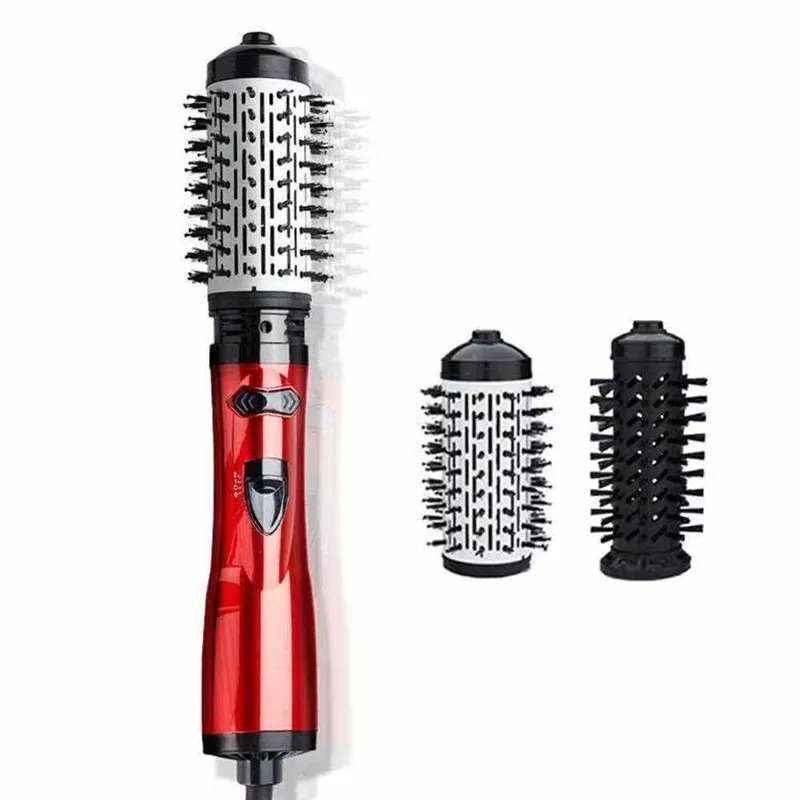 Rotating Hair Dryer Brush Hot Air Brush Hair Styler 3 In 1 Professional Curling Iron Hair Straightener Tool Replaceable 2 Heads