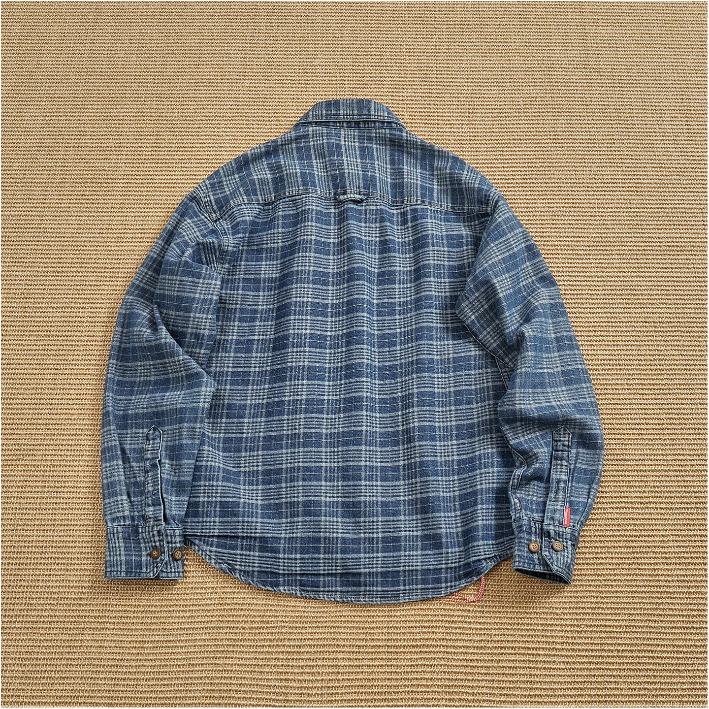 100% cotton retro distressed plaid shirt men's loose long-sleeved shirt Ami khaki washed denim shirt jacket