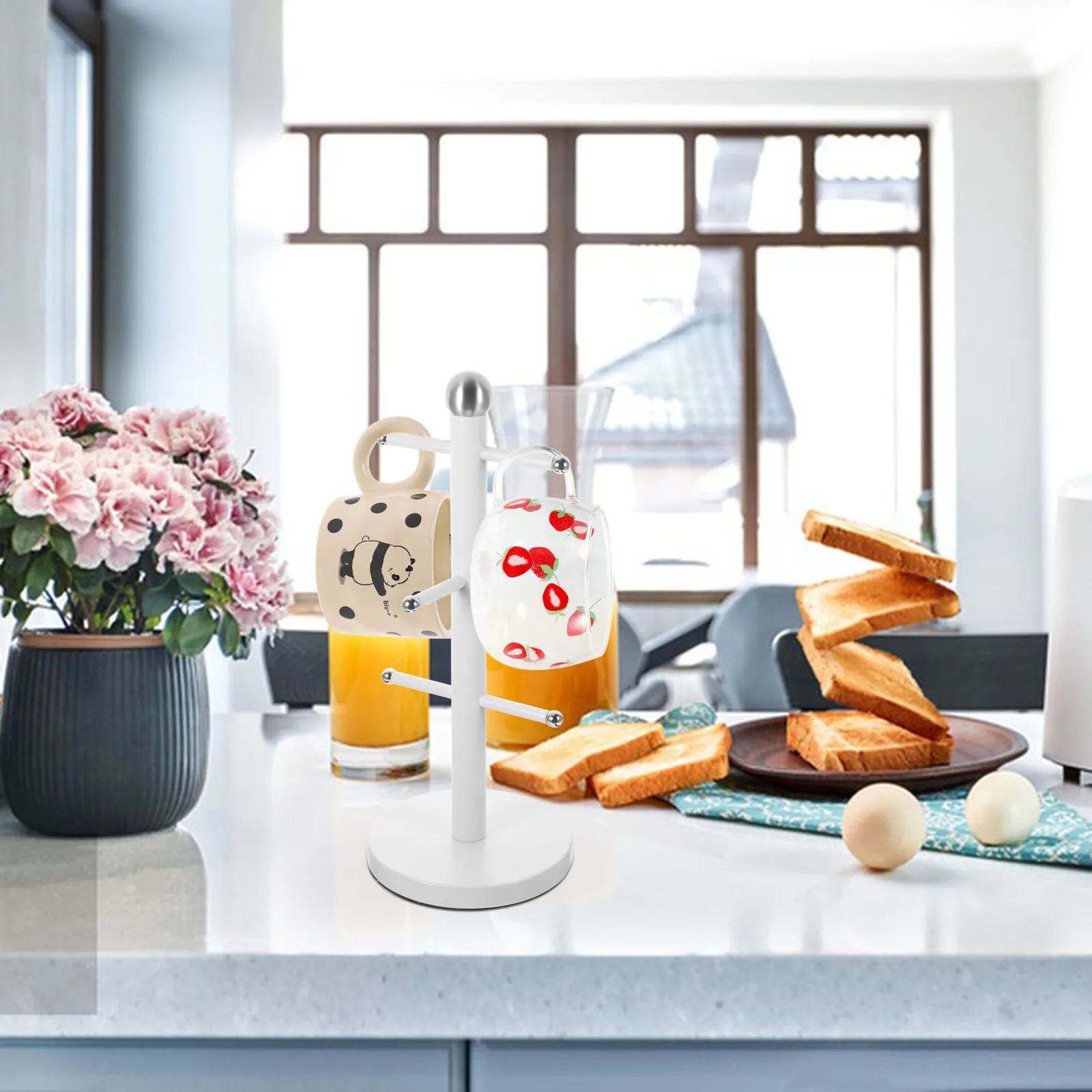 

1pc Iron Mug Rack Stand For Coffee Tea Cup Holder Drying Organizer Kitchen Countertop Storage Metal Bar Accessory