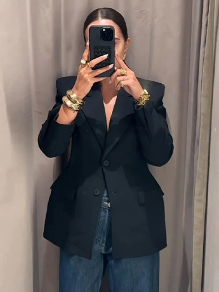 

Элегантный женский черный пиджак с тонкими лацканами и одной пуговицей, женский пиджак с длинными рукавами, весенняя женская уличная верхняя одежда, новинка