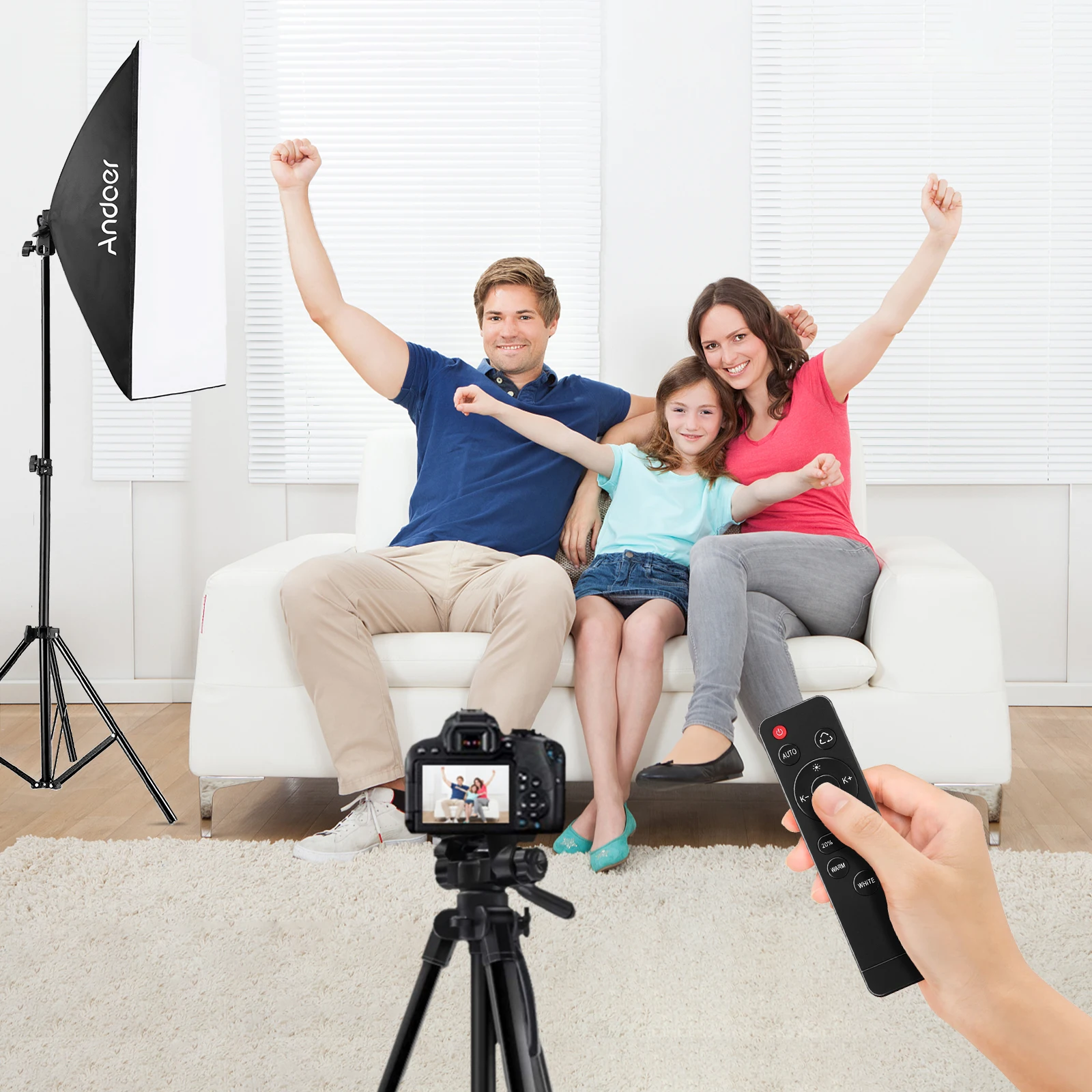 Andoer Studio Photography Light Soft Box Set di illuminazione: lampada a LED + Soft box + portalampada + telecomando
