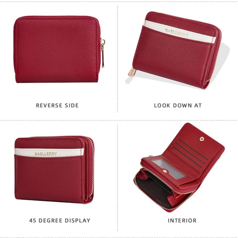 新しいレディースショートウォレット、ファッション二つ折りジッパー多機能マネークリップ、シンプルなカラーコントラストマルチスロットカードケース、コインパース