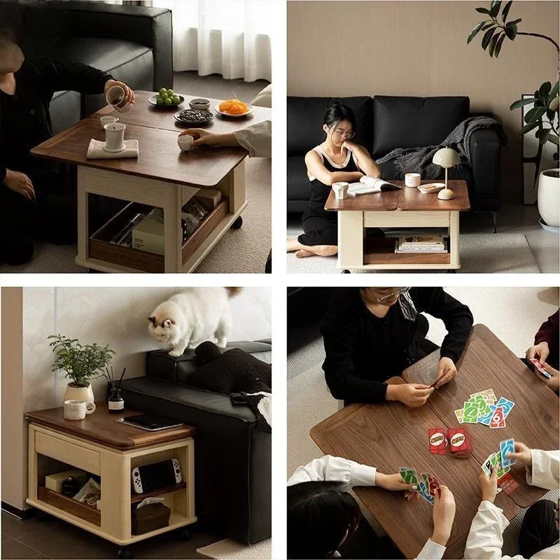 Medieval style solid wood trolley foldable movable small apartment side balcony multi-functional tea