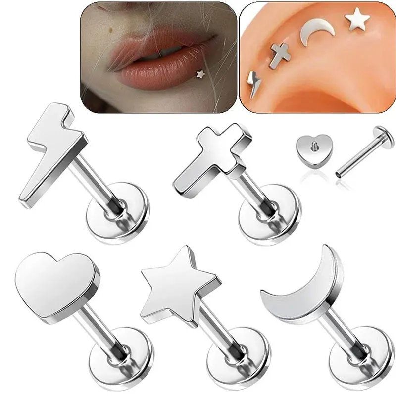 

2PCS G23 Titanium Labret Stud 16G Lip Studs Earring Piercing Internally Threaded CZ Labret Helix Cartilage Tragus Piercing Stud