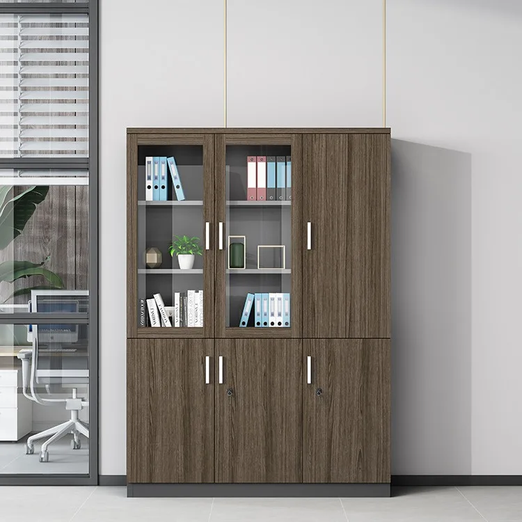 Armário de arquivo de madeira simples e moderno armário de arquivo estante de vidro bloqueado escritório