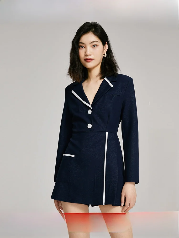 

Женский комбинезон Ele Long Sve с высокой талией, для офиса, осенний, темно-синий, профессиональный стиль, брендовый