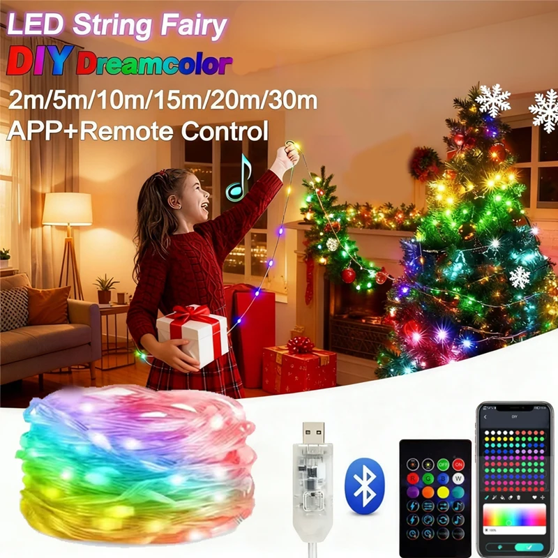 

RGB LED Strip Lights DIY Smart String Fairy Light Christmas WS2812B Bluetooth Garland Light Waterproof for Party Room Decoration