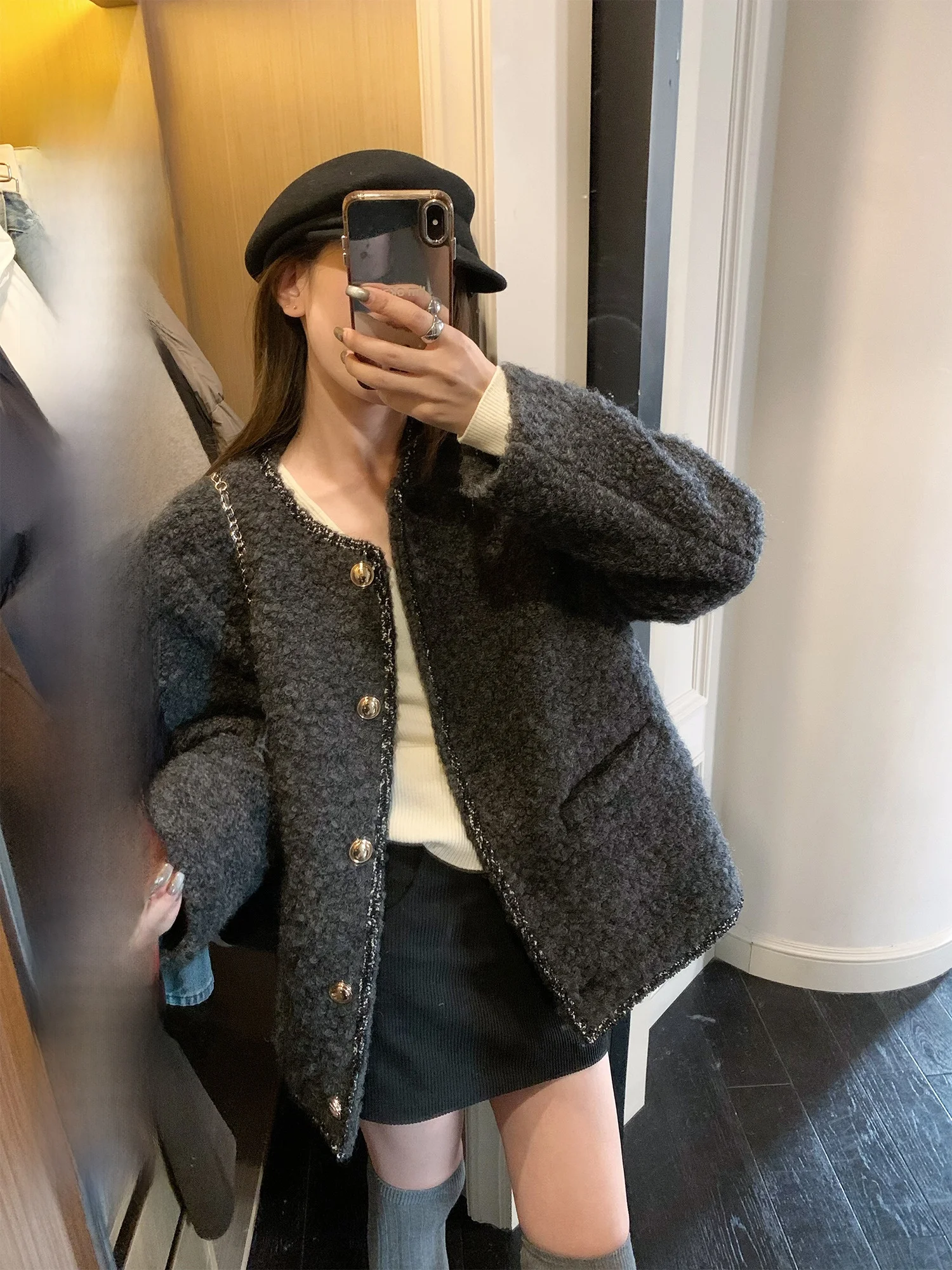 

Hhi Хлопковое стеганое пальто женское модное универсальное осенне-зимнее корейское шерстяное пальто для поездок на работу Sle YY202472