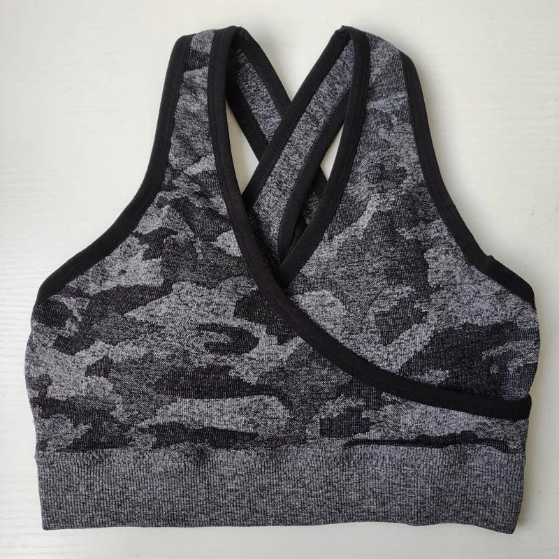 Nepoagym Women Camo Seamless Sports Bra Push Up High Impact for Fitness Workout Running