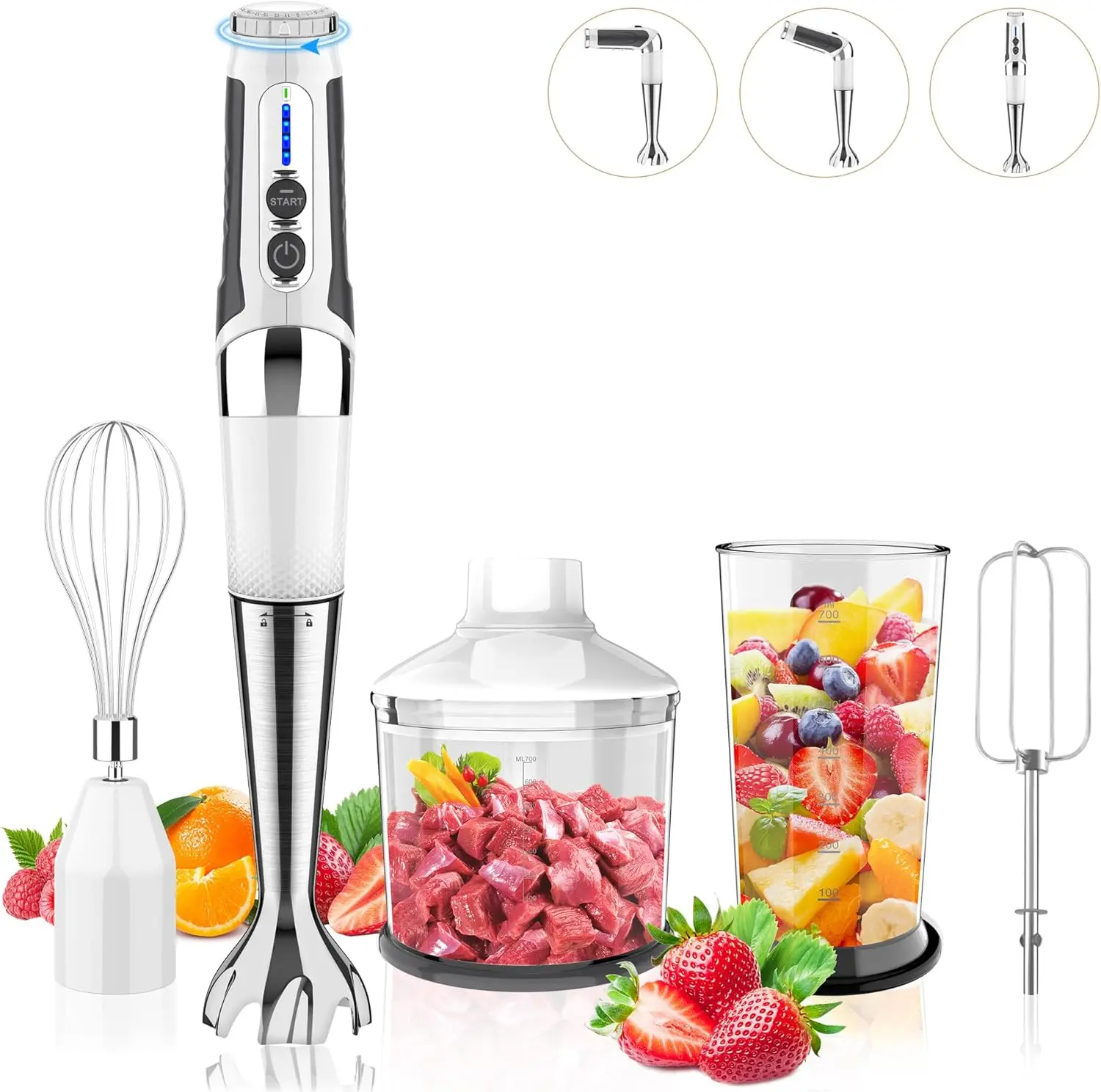 

Cordless Immersion Blender: 4-In-1 Rechargeable Electric Hand Blender, 21-Speeds & 3-Angle Adjustable With 700Ml Chopper, 700Ml
