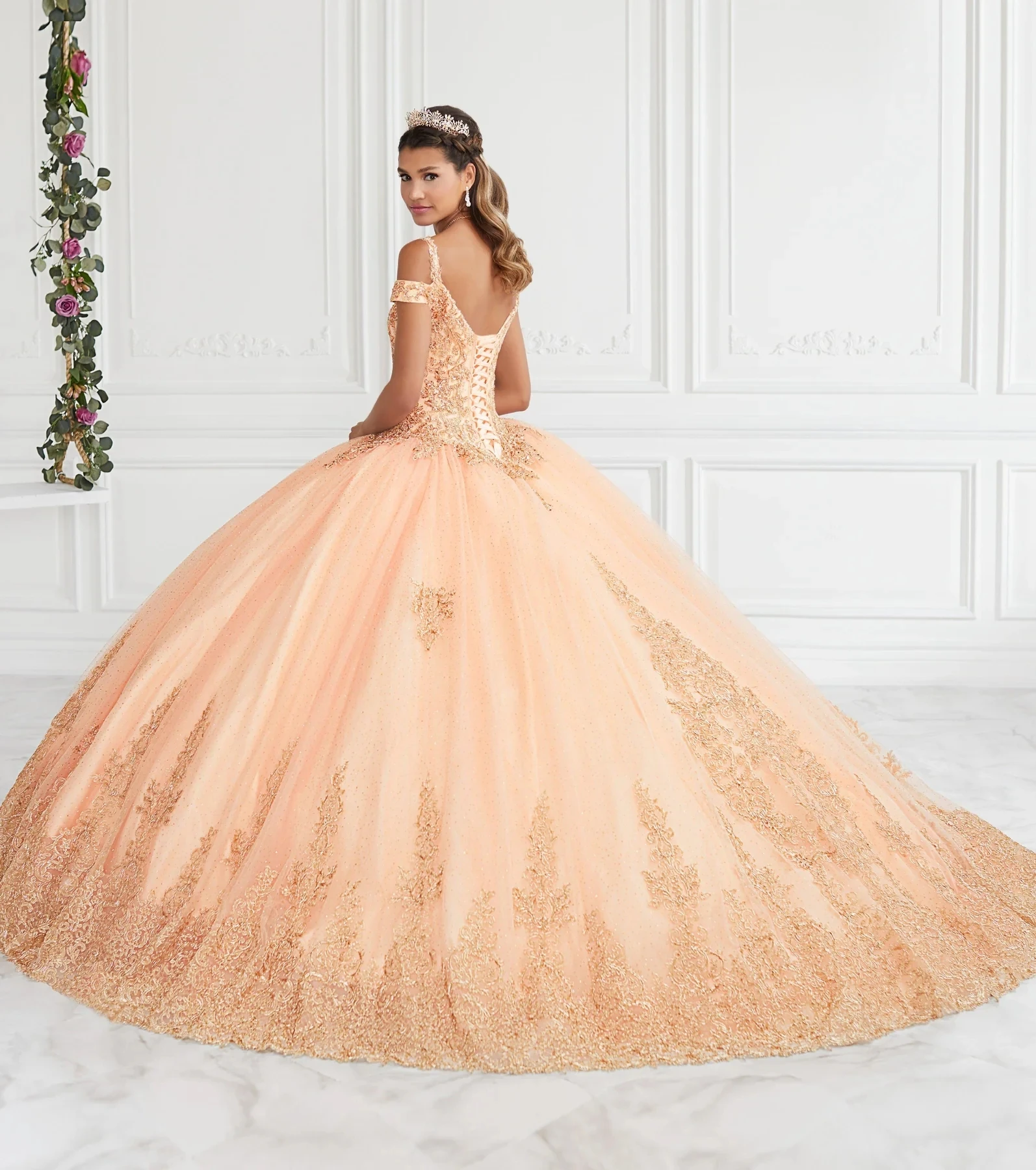 Champagne Charro Quinceanera Dresses Ball Gown Off The Shoulder Tulle Appliques Puffy Mexican Sweet 16 Dresses 15 Anos