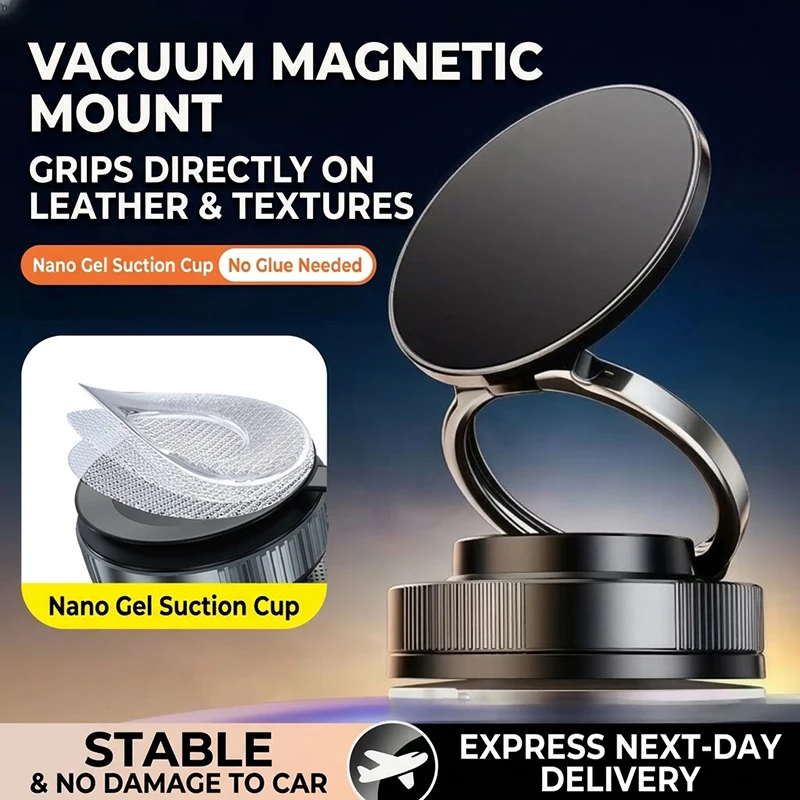 Folding 3-Axis Vacuum Magnetic Car Phone Mount, Super Strong Nano Gel Suction Cup Dashboard Holder For iPhone 18 17 For Samsung