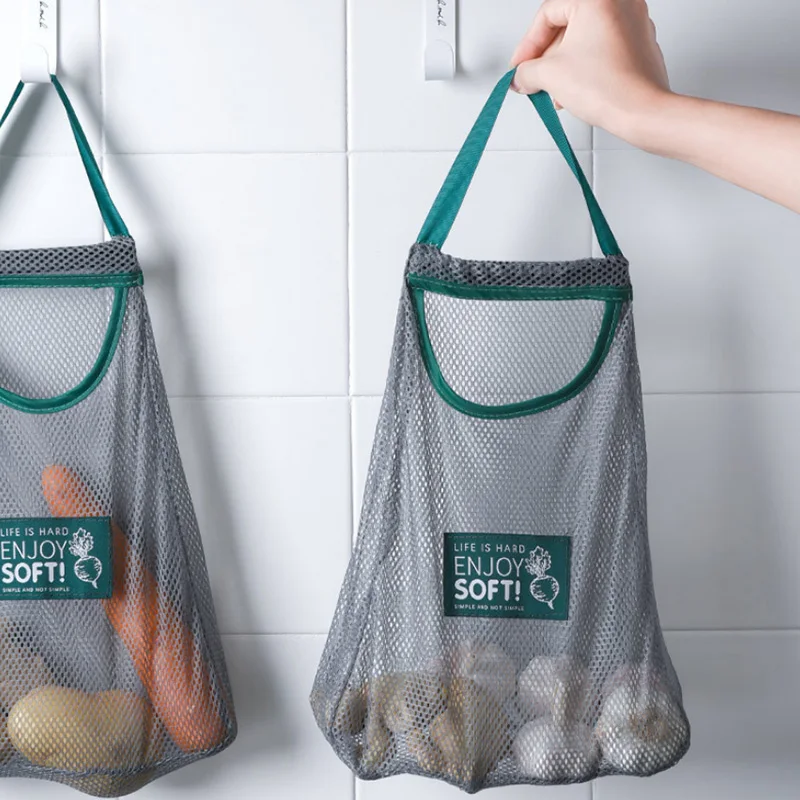 

Kitchen Vegetable Onion Potato Storage Hanging Bags Hollow Breathable Mesh Bag Kitchen Garlic Ginger Mesh Storage Bags