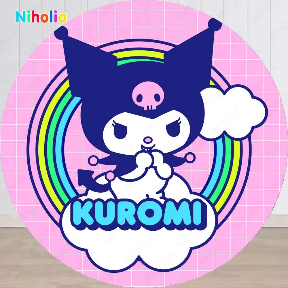 Kuromi Round Backdrop Cover Hello Kitty Kids Birthday Decoration Party Photo Studio Photography  Background Baby Shower Prop