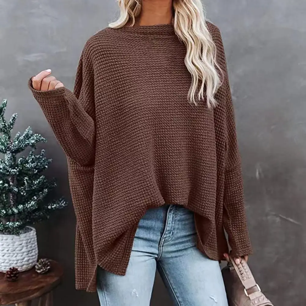 

Breathable Women Top Elegant Women's Bat Sleeve Blouse Soft Solid Color Pullover with Oblique Neck Mid Length for Fall Spring