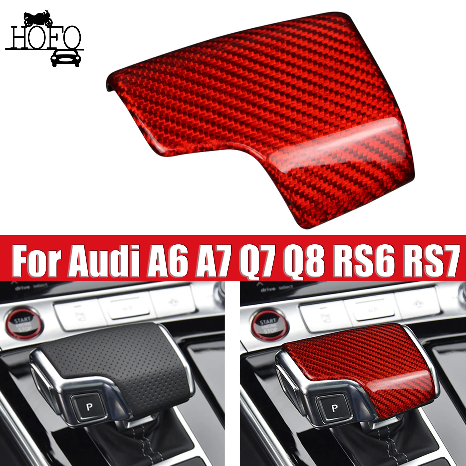 

For Audi A6 A7 Q7 Q8 RS6 RS7 Real Carbon Fiber Car Gear Shift Knob Trim Cover