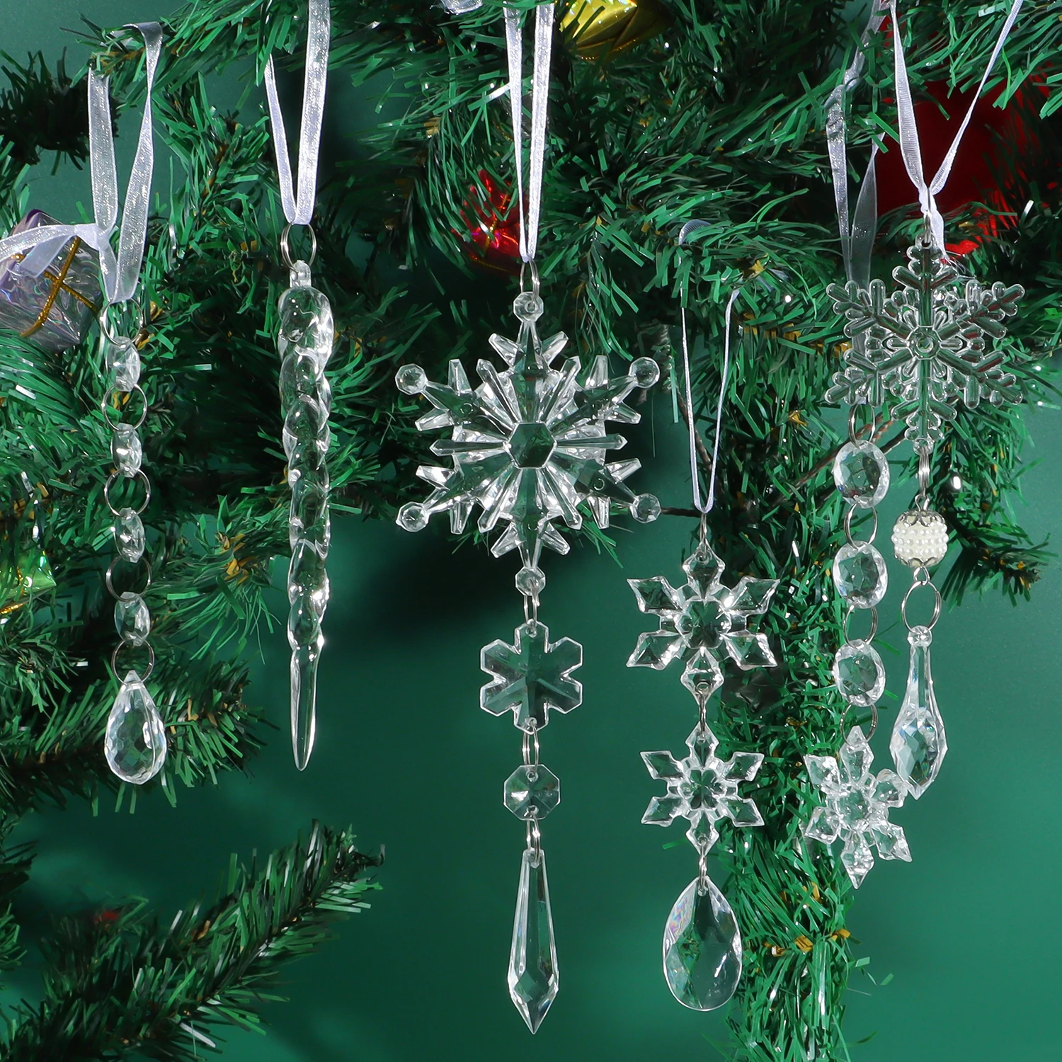 Acrylic Crystal Fake Icicle/Snowflake/Tree Hanging Ornaments Crystal Christmas Snowflake Ornament Christmas Tree Crystal Pendant