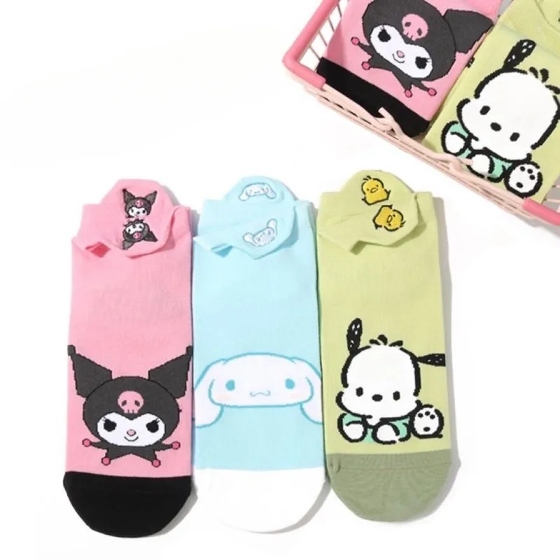 Kawaii Kuromi Embroidery Socks Anime Cinnamoroll Lovely Girl Student Delicate Short Socks Student Cartoon Sports Socks New